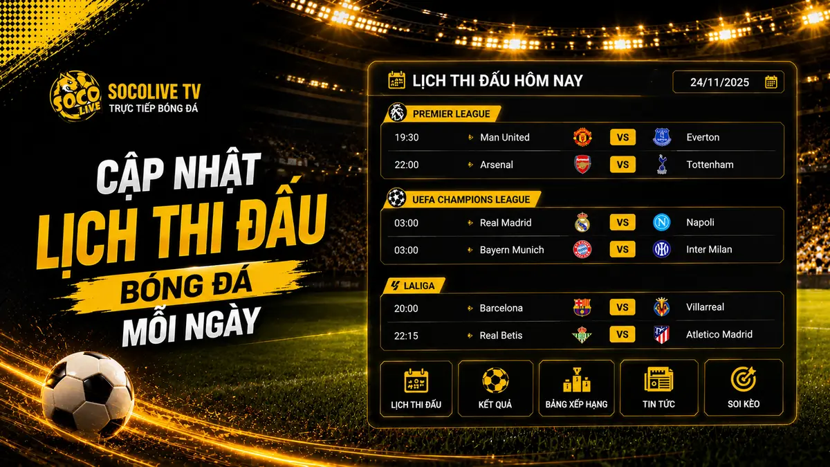 Lịch thi đấu bóng đá hôm nay